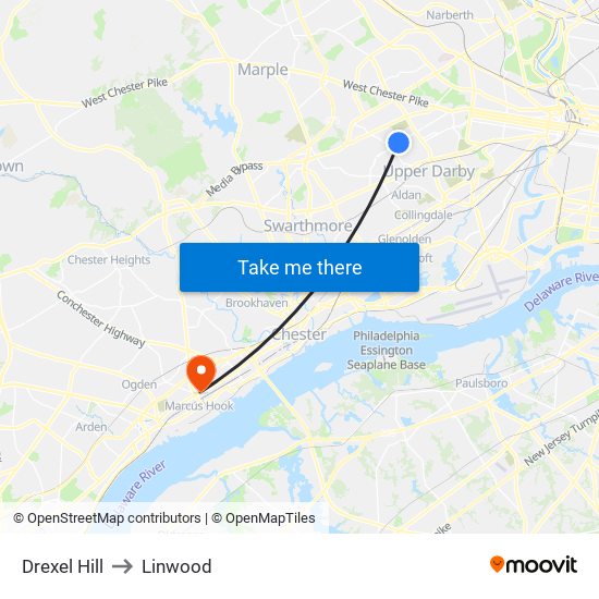 Drexel Hill to Linwood map