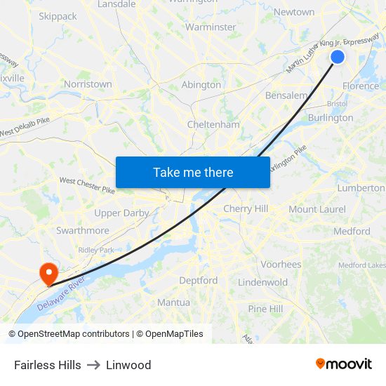 Fairless Hills to Linwood map