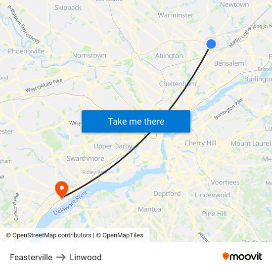 Feasterville to Linwood map
