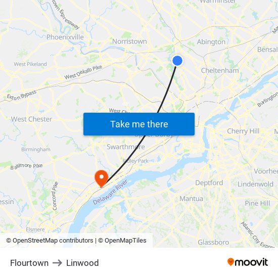 Flourtown to Linwood map
