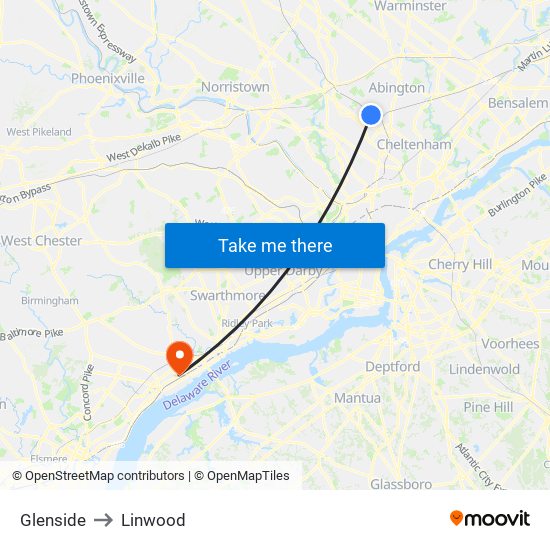 Glenside to Linwood map