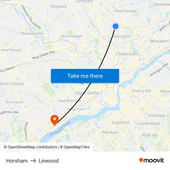 Horsham to Linwood map