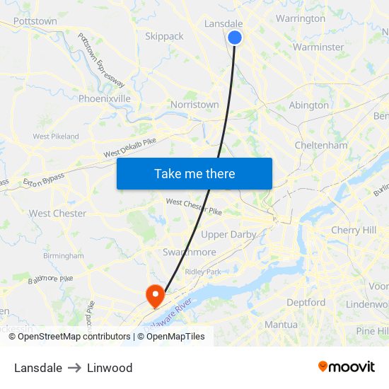 Lansdale to Linwood map