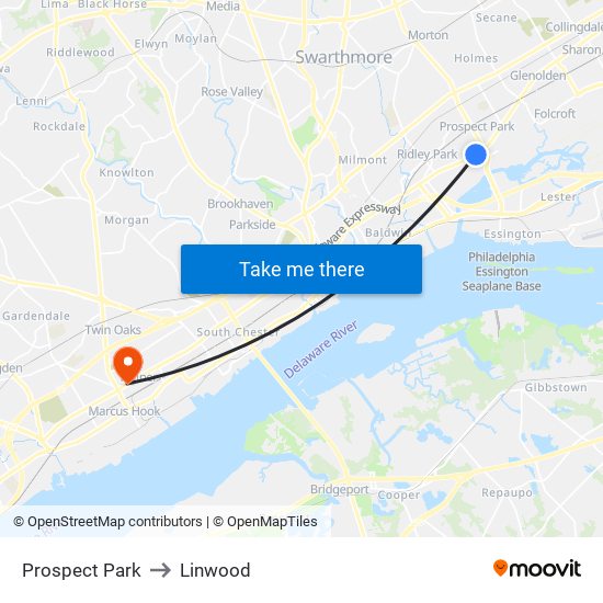 Prospect Park to Linwood map