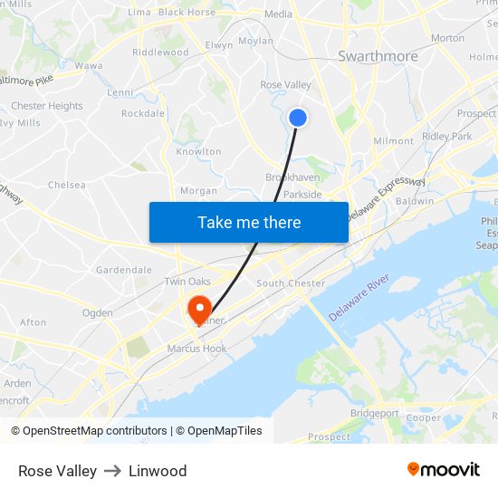 Rose Valley to Linwood map