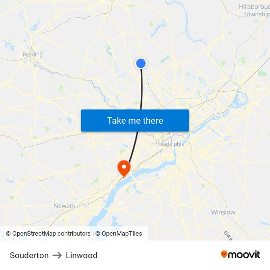 Souderton to Linwood map