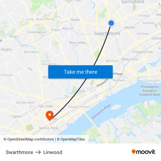 Swarthmore to Linwood map