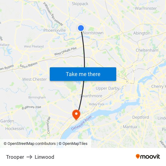 Trooper to Linwood map