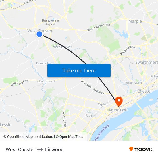 West Chester to Linwood map