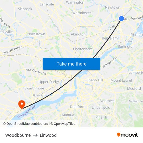 Woodbourne to Linwood map