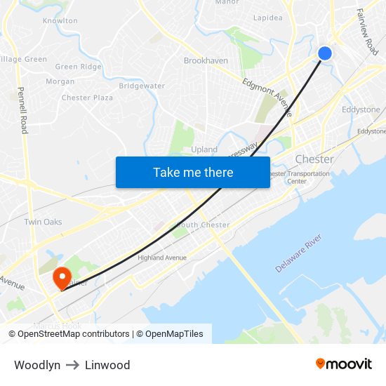 Woodlyn to Linwood map