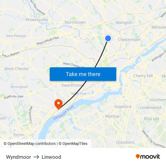 Wyndmoor to Linwood map