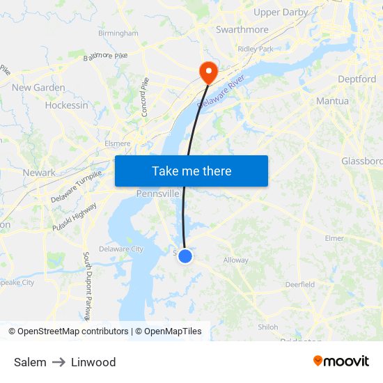 Salem to Linwood map