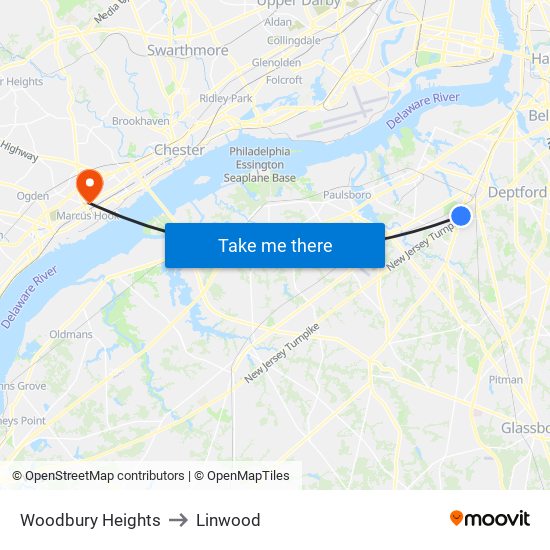 Woodbury Heights to Linwood map