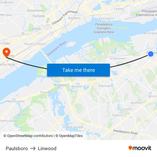 Paulsboro to Linwood map