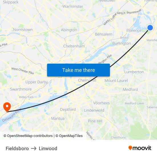 Fieldsboro to Linwood map