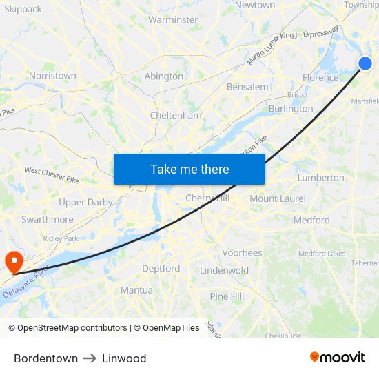 Bordentown to Linwood map