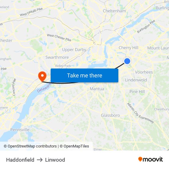 Haddonfield to Linwood map