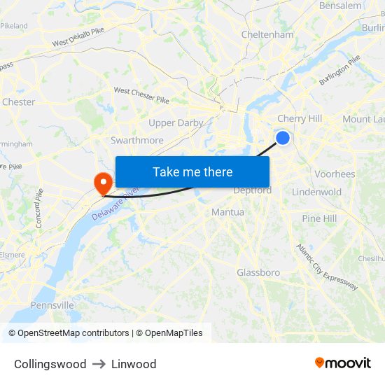 Collingswood to Linwood map