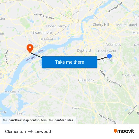 Clementon to Linwood map