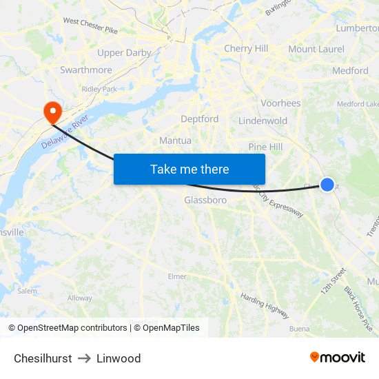 Chesilhurst to Linwood map