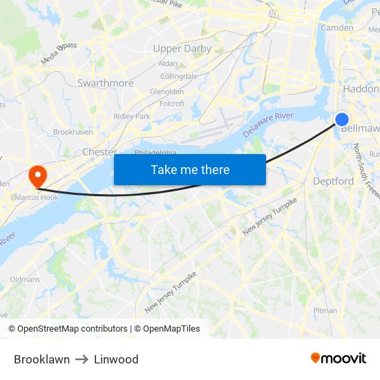 Brooklawn to Linwood map