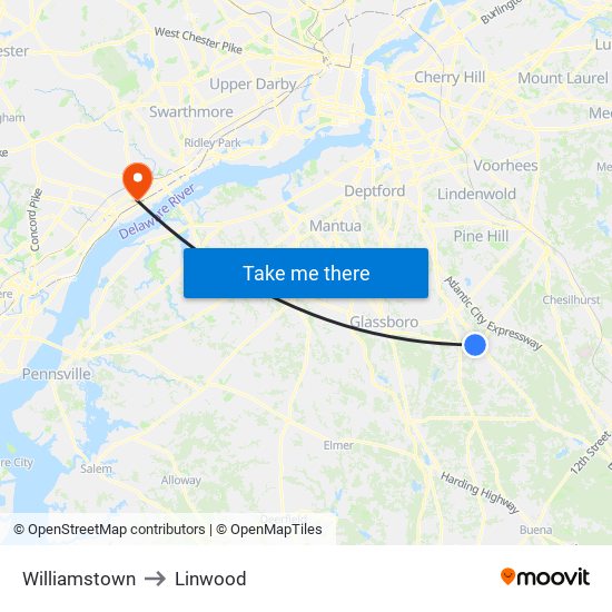 Williamstown to Linwood map