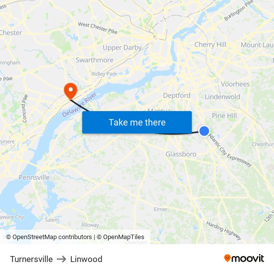 Turnersville to Linwood map