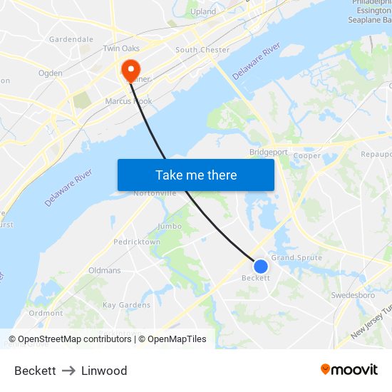 Beckett to Linwood map