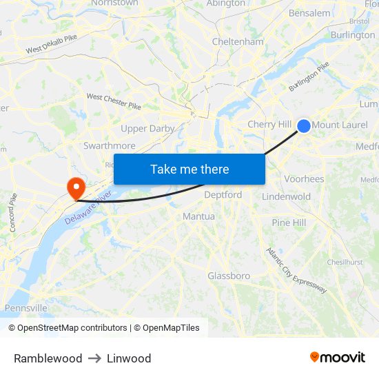 Ramblewood to Linwood map