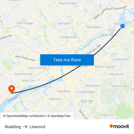 Roebling to Linwood map