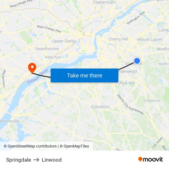 Springdale to Linwood map