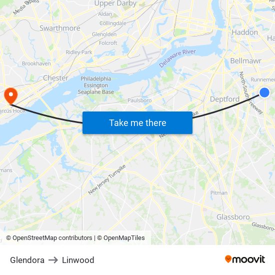 Glendora to Linwood map