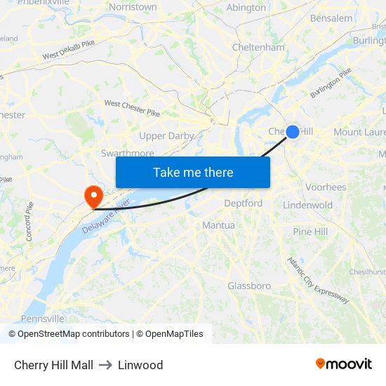 Cherry Hill Mall to Linwood map