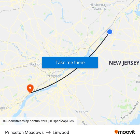 Princeton Meadows to Linwood map