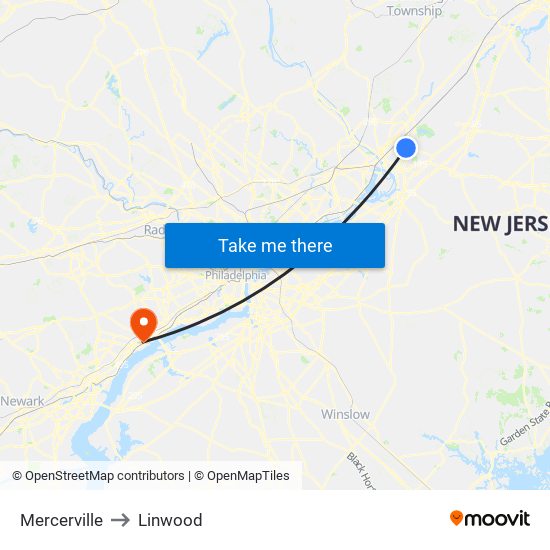 Mercerville to Linwood map