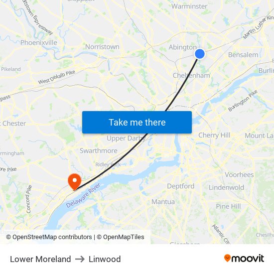 Lower Moreland to Linwood map