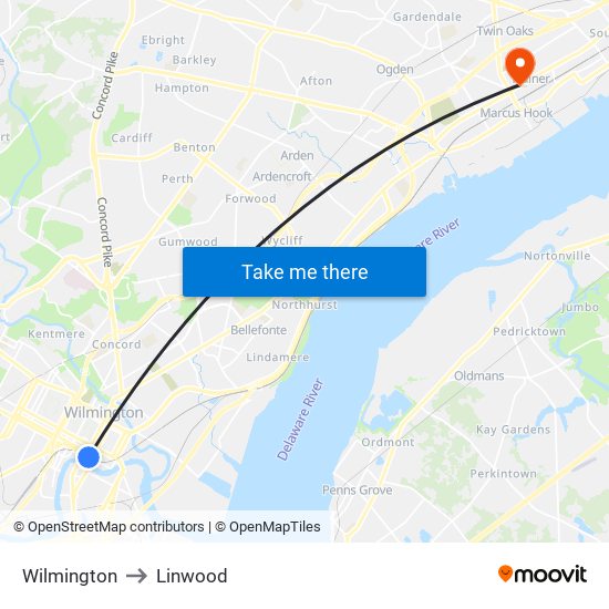 Wilmington to Linwood map