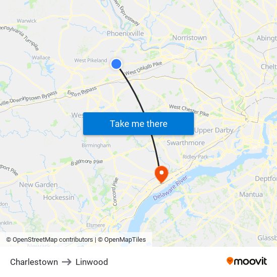 Charlestown to Linwood map