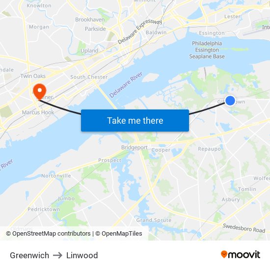 Greenwich to Linwood map