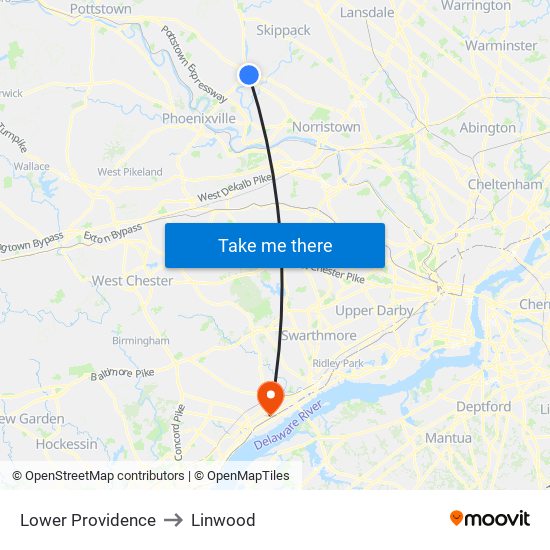 Lower Providence to Linwood map