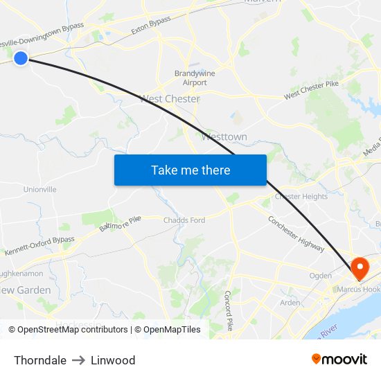 Thorndale to Linwood map