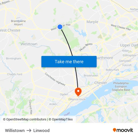 Willistown to Linwood map