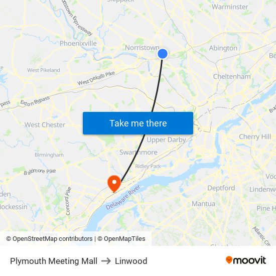 Plymouth Meeting Mall to Linwood map
