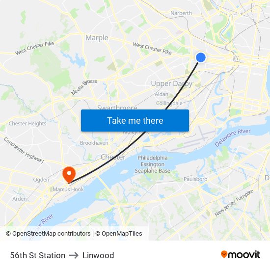 56th St Station to Linwood map