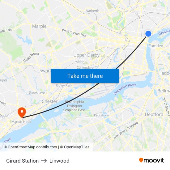 Girard Station to Linwood map