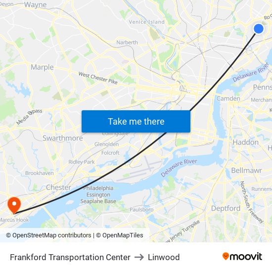 Frankford Transportation Center to Linwood map