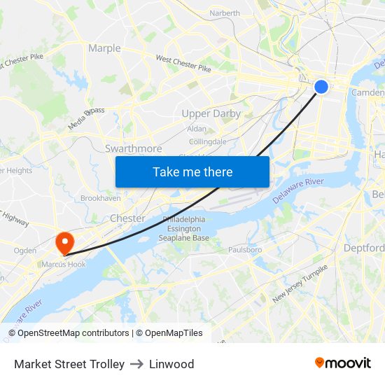 Market Street Trolley to Linwood map