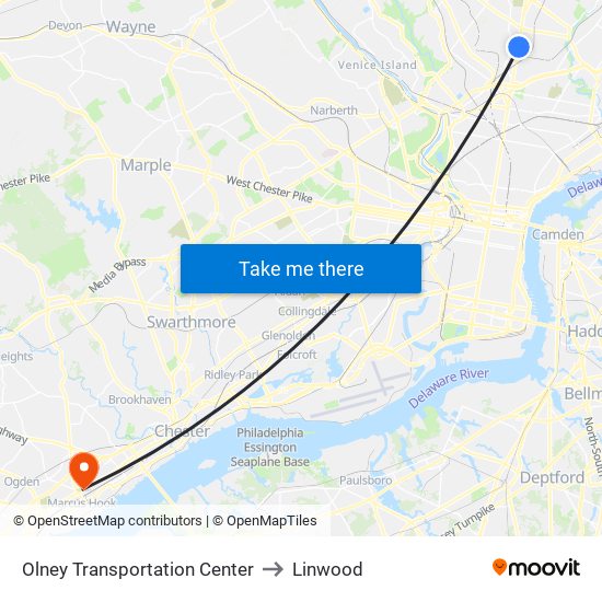 Olney Transportation Center to Linwood map