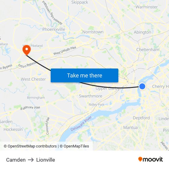 Camden to Lionville map